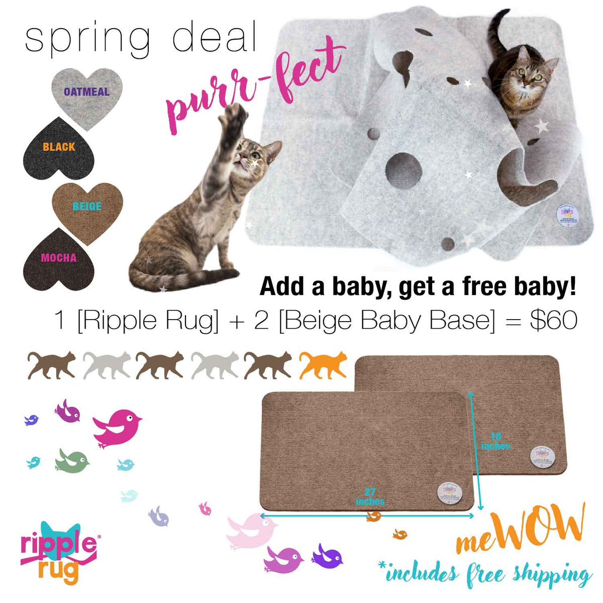 The Ripple Rug Cat Activity Mat Made In the USA THE RIPPLE RUG